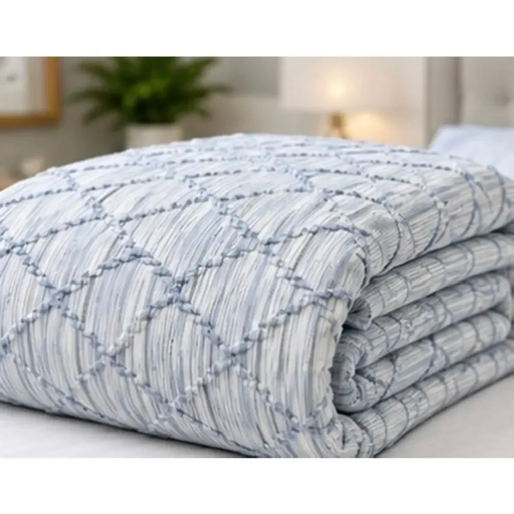 Jennifer Adams Queen 3-Piece Comforter Set – Blue & White Textured